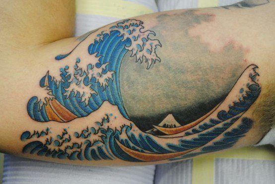 japanese wave tattoo bicep great wave off kangawa abstract water design famous painting popular body art