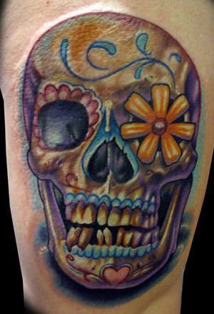 Picturedaisy Flower on Skull Tattoo Design With A Daisy Flower In The Eye Socket   Source