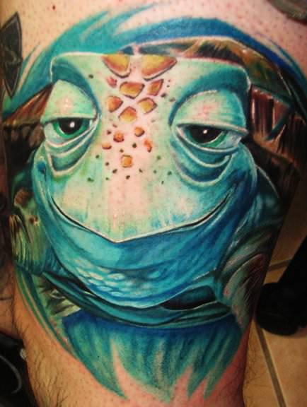 This stunning 3D tattoo is of Crush, a sea turtle character from the