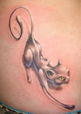 An abstract cartoon cat tattoo design that is a symbol of the strength, cunning and graceful agility of cats