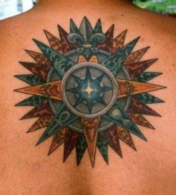 This cross tattoo is a moral compass that uses symbols to represent life priorities