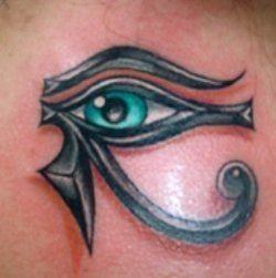 An Egyptian tribal tattoo of the eyes of Horus, a symbol of protection from evil