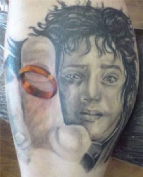 A fan art tattoo design of Frodo Baggins from the film Lord of the Rings, based on the book by JRR Tolkien