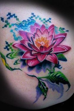 A colorful and creative lotus flower tattoo design that is a great tattoo for girls and women