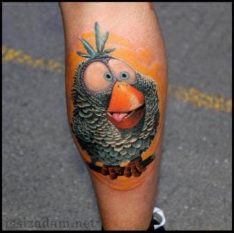 A cute 3D tattoo of a character from the Pixar animated short "For the Birds"