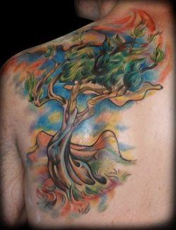 Abstract olive tree tattoo design based on van Gogh's painting.