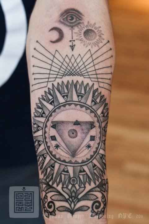Sacred geometry tattoo by Thomas Hooper that can be used as a treasure map