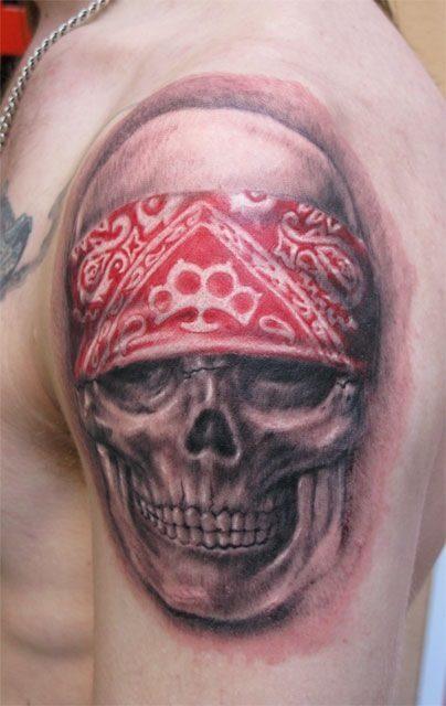 biker skull tattoo bandana head scarf knuckle buster design violence protection symbol death friend