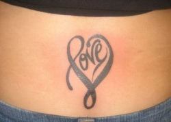 A clever love tattoo design that gives the word love the shape of a heart