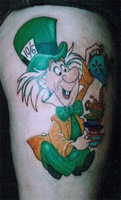 A cute tattoo of the Mad Hatter from the Walt Disney movie Alice in Wonderland