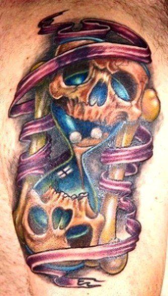 skull hourglass ribbon tattoo life death time mortality symbol meaning of