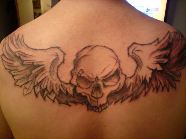 skull wings back tattoo death flight freedom ascension soul soar mortality