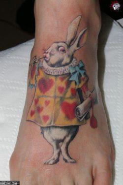 An Alice in Wonderland tattoo of the White Rabbit character