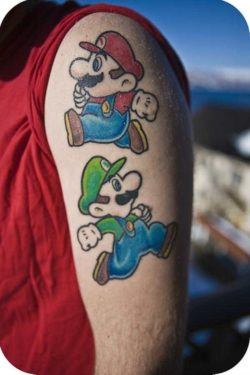 A cute tattoo of the Nintendo game brothers Mario and Luigi