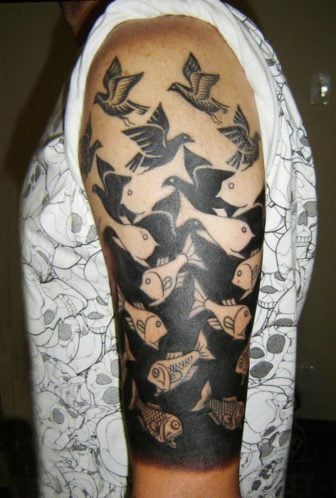MC Escher Tattoos create Body Art Illusions