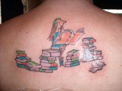 A tattoo of Matilda from the book by Roald Dahl, illustrated by Quentin Blake