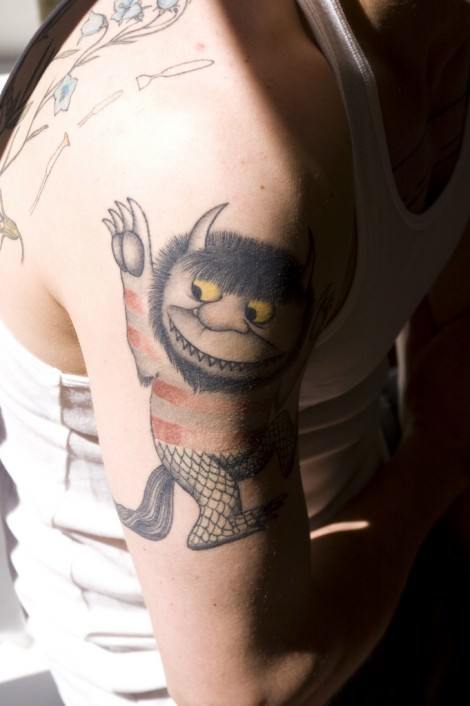 A tattoo of a Wild Thing from the popular children's storybook Where the Wild Things are by Maurice Sendak