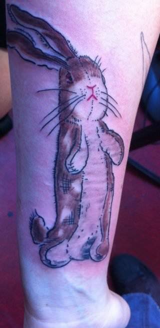 A tattoo of an illustration from the famous childrens book The Velveteen Rabbit