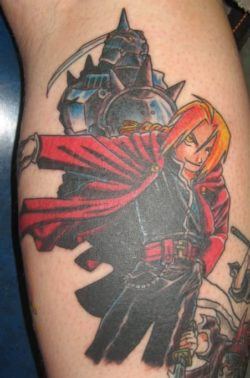 A tattoo of the brothers Edward and Alphonse Elric from the anime series Fullmetal Alchemist