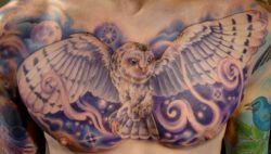 A tattoo of the white owl that accompanies Harry Potter on his magical adventures