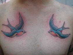Traditionally, two tattoos of swallows meant that a sailor had traveled 10,000 nautical miles