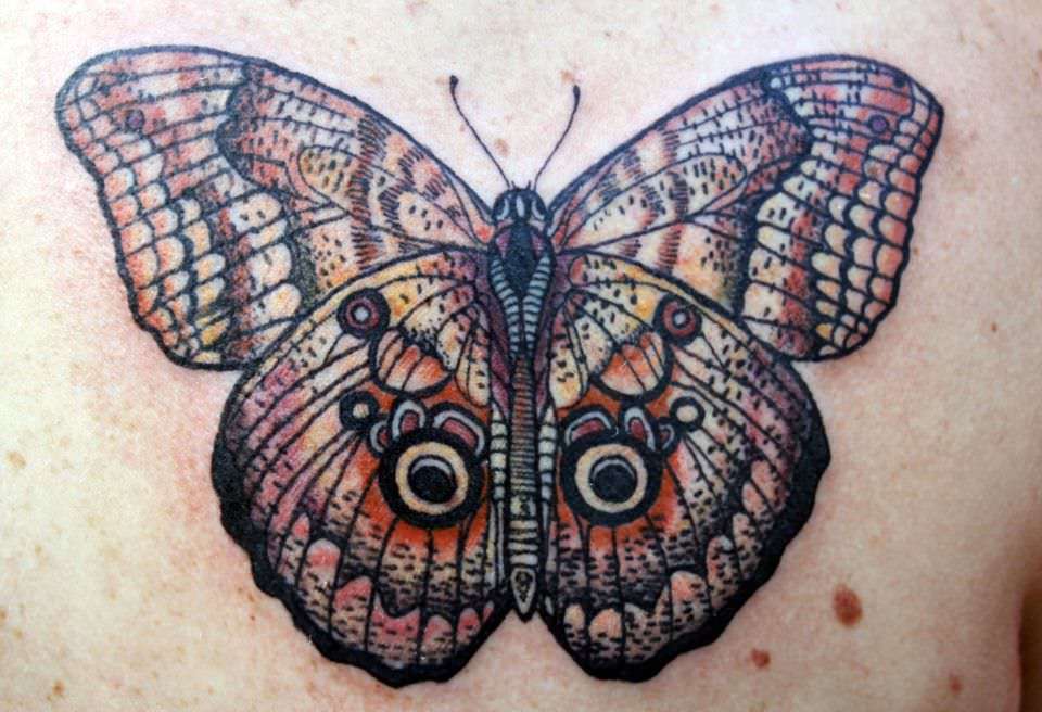 Even though this butterfly tattoo design seems to have natural patterns, they are the product of David Hales creativity