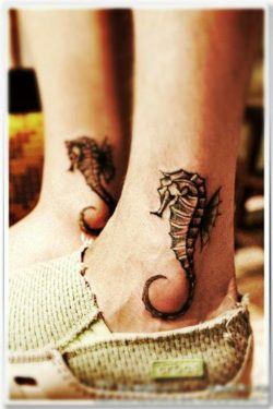 These two friendship tattoos have matching designs and are worn on the same place; the ankle