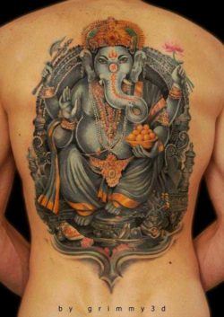 A tattoo by Grimmy3D of the Hindu god Ganesh