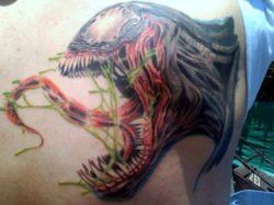 A tattoo of Venom, the alien symbiote that briefly controlled Spider-Man