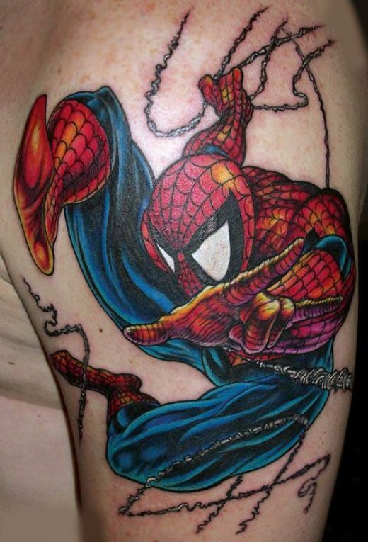 An awesome Spiderman tattoo based on the original comic book art
