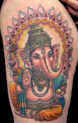 Most tattoos of Ganesh show the Hindu god with a large belly