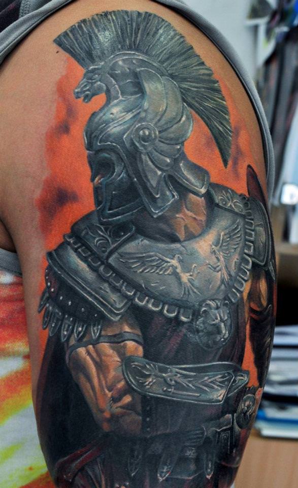 Dmitriy Samohin expresses his attention to detail in this stunning tattoo of a Roman warrior