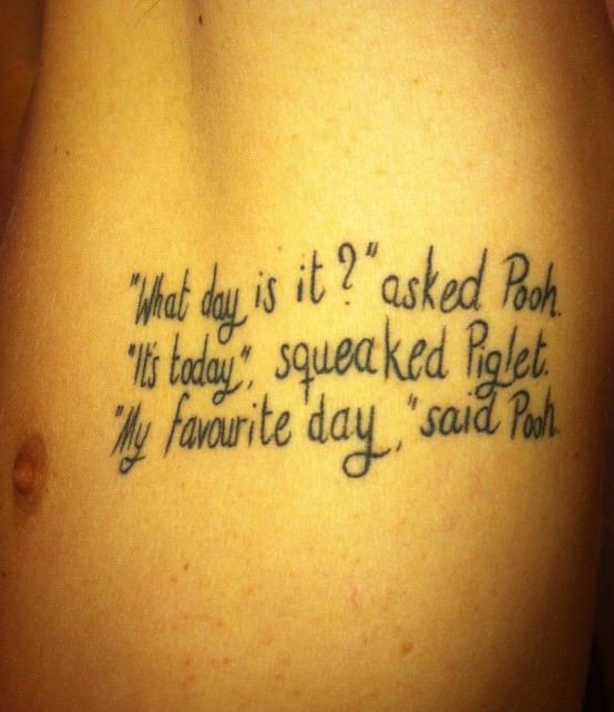 A sweet conversation between Piglet and Pooh is the content of this cute text tattoo