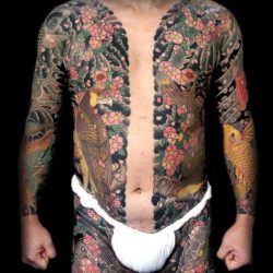 An irezumi tattoo that shows the yakuza tattoo body suit which can be hidden under clothing