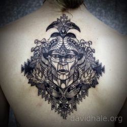 A shaman medicine man appears with totem animals in this amazing tattoo design by David Hale