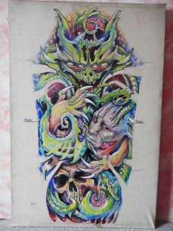 An organic alien horror tattoo sketch by designer Xenija