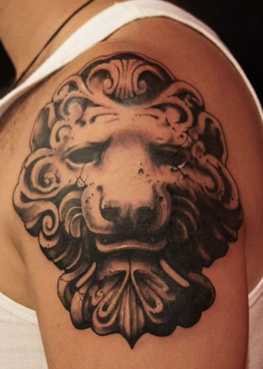 Lions have appeared in art for centuries, as seen in this tattoo design of a medieval sculpture of a lion