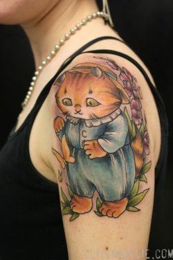 A cute tattoo design of the literary character Tom Kitten