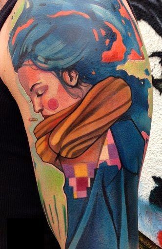 Tattoo artist Ivana Belakova has uses different opacity levels to create depth in this artistic watercolor tattoo