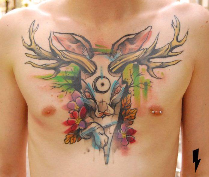 Tattoo artist Jukan creates a tattoo of a wolpertinger, a German mythological creature that looks like a rabbt with horns