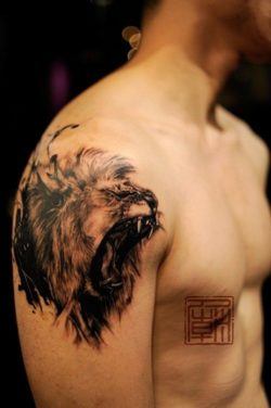 An amazing tattoo of a lion roaring in a sketch style from Tattoo Temple in hong Kong