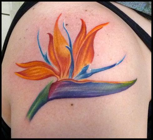 The wide range of bright colors in the bird of paradise flower makes it a popular tattoo design