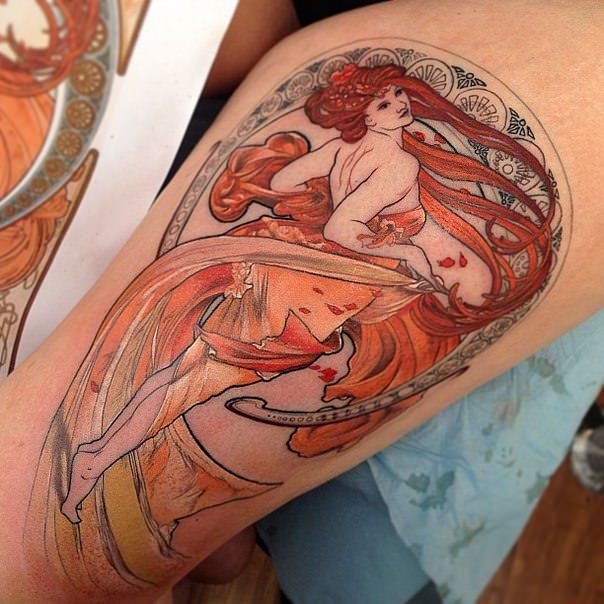 Women were a popular subject in Art Deco designs which is why these arworks often find their way into pin up girl tattoos