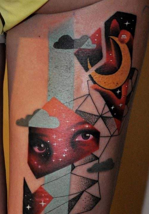 Marcin Surowiec combines abstract art, photo realism and illustration textures in this artistic tattoo design