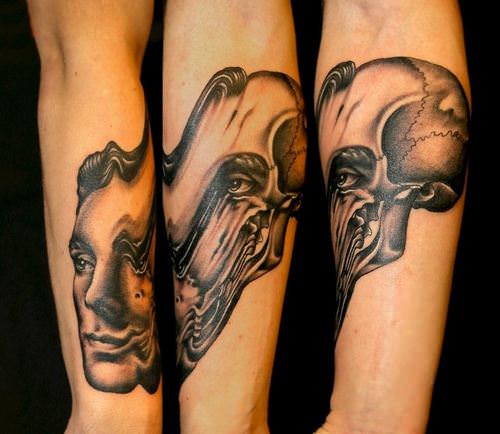 This surreal portrait tattoo by Pietro Sedda reveals what lies beneath the face that people present to the world