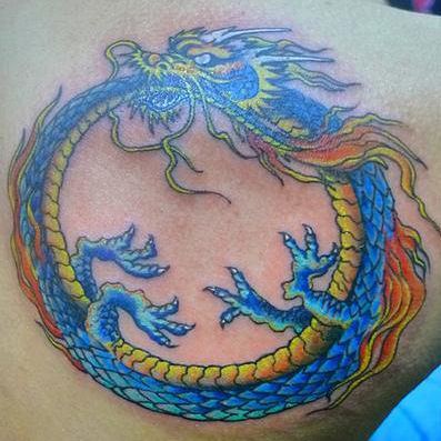 An Ouroboros dragon swallows its tail in an eternal cycle of destruction and creation
