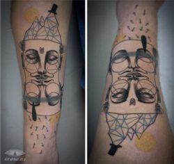 Expanded Eye Tattoo creates an abstract tattoo with symbols of life, death and human intelligence