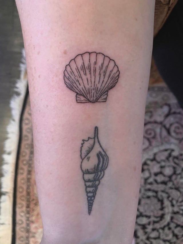 Hand poke tattoos have an organic feel to them which makes these sea shells a great tattoo design choice.