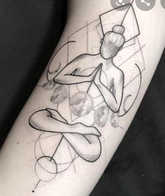 The Macky MSP Tattoo shop in The Phillipines produced this clean linework and dotwork tattoo of a person meditating in one of the variations of lotus position